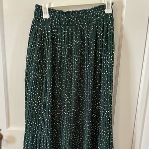 Hunter green and white polkadot long skirt